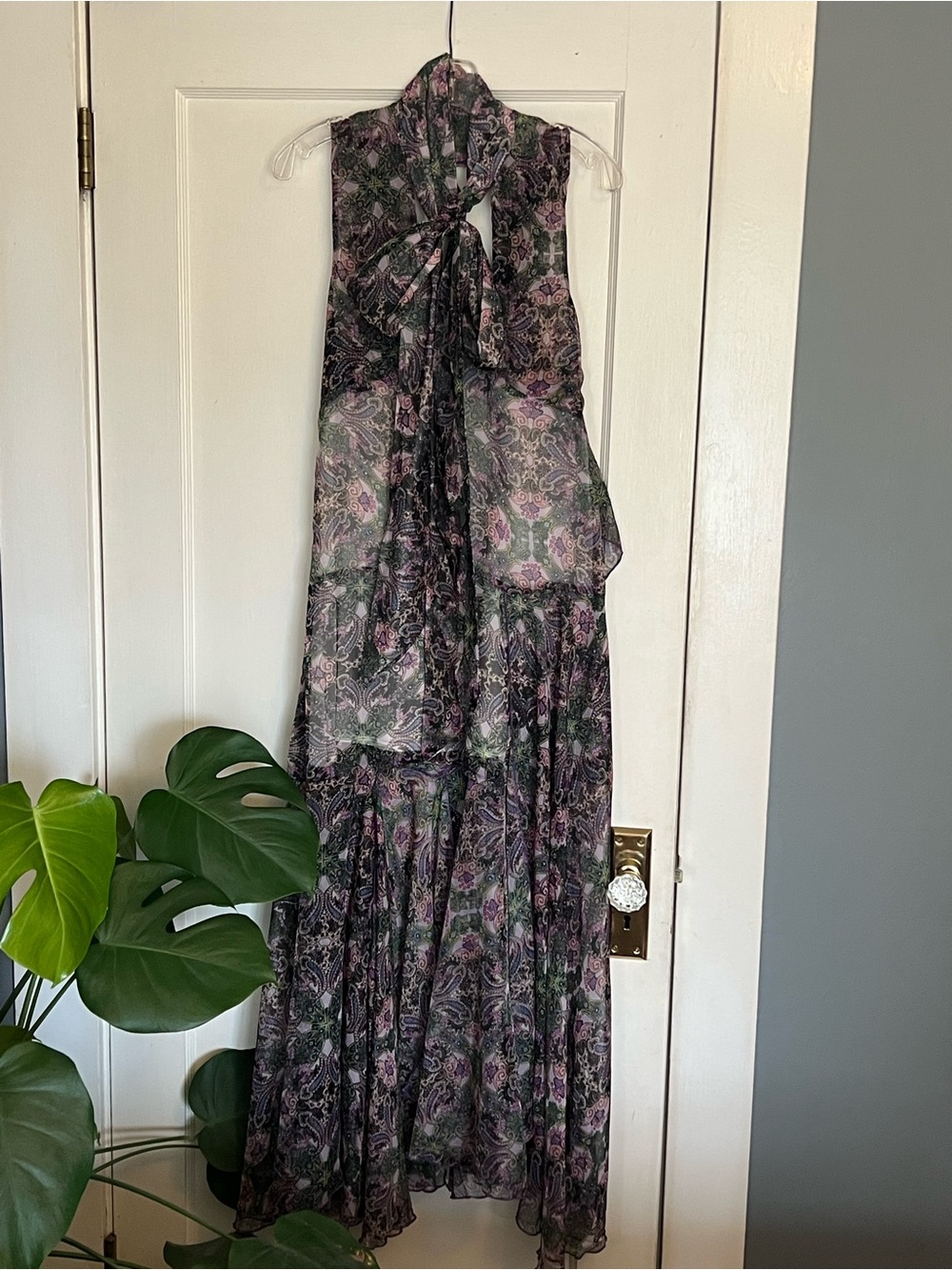UNIF Sheer Paisley Maxi Dress in Black, Purple & Green